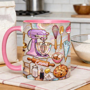 Personalized Love Baking Mug, Custom Name Ceramic Coffee Mug, Sweet Baking Gift For Mom, Mothers Day Mug