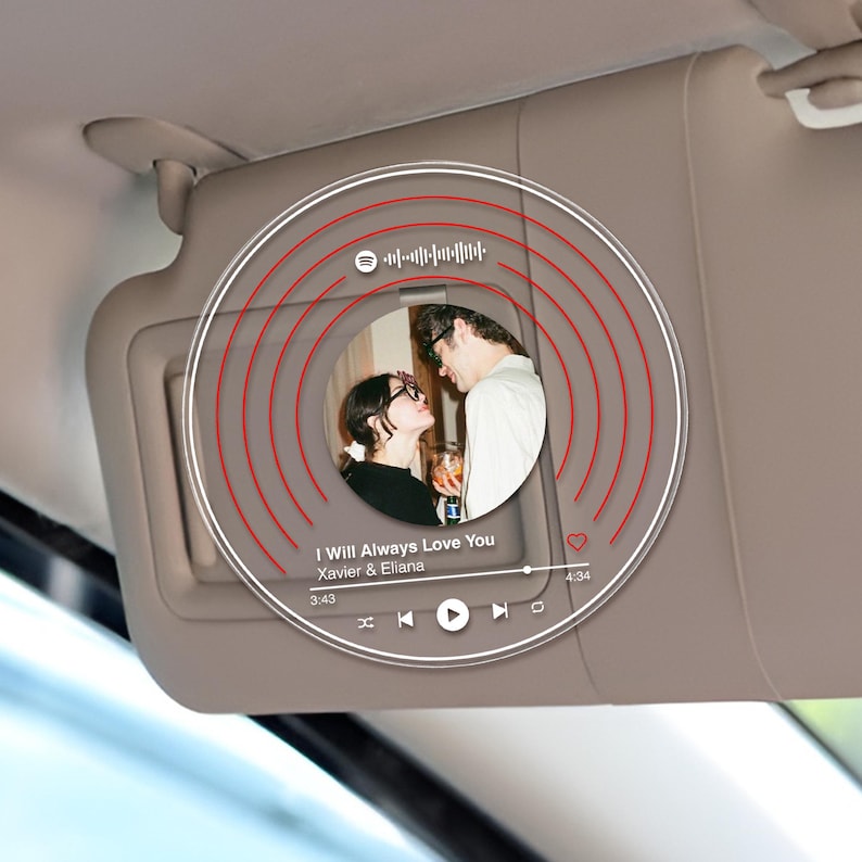 Custom Car Visor Photo Clip,Visor Clip Frame,Personalized Acrylic Sun Visor Decor Gift,Photo Music Code Car Clip,Music Lover Couple Gifts