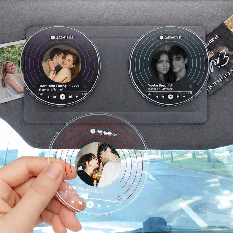 Custom Car Visor Photo Clip,Visor Clip Frame,Personalized Acrylic Sun Visor Decor Gift,Photo Music Code Car Clip,Music Lover Couple Gifts