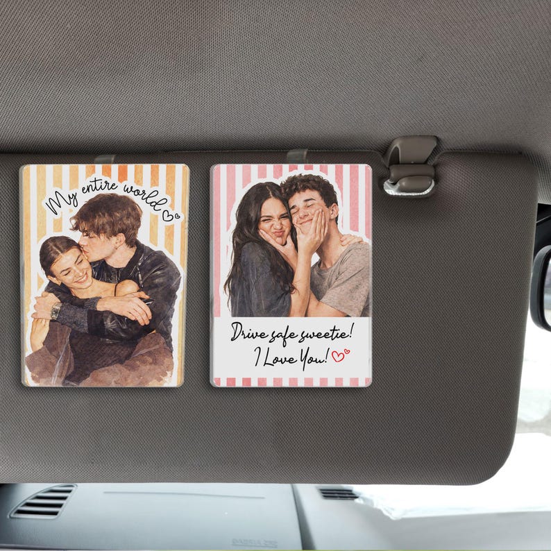 Custom Portrait From Photo Couples Car Visor Clip, Valentine Gifts, Custom Drive Safe Sun Visor Picture Clip, Valentine's Day Gift For Him