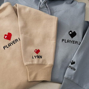 Custom Embroidered Hoodie, Pixel Heart Couples Hoodie, Valentines Day Gift, Bestie Gifts, Anniversary Gift for Him/ Her