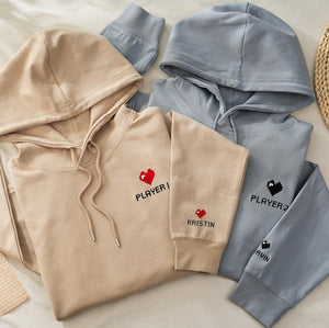 Custom Embroidered Hoodie, Pixel Heart Couples Hoodie, Valentines Day Gift, Bestie Gifts, Anniversary Gift for Him/ Her