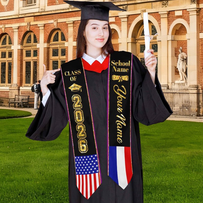 Custom Photo Graduation Stole: Personalized Class of 2026 Sash, Gift for Graduates