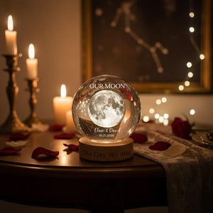 Our Moon Special Day Custom Moon Phase, Personalized Crystal Ball LED Night Light, Valentine's Day Gift For Couple, Husband, Boyfriend, Wife