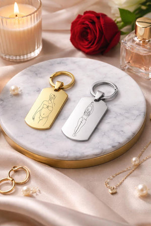 Spicy Valentines day photo keyring gift for girlfriend and boyfriend with custom engraved photo outline and gift set option