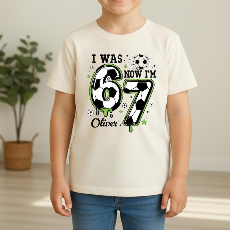 I Was 6 Now I m 7 Soccer Birthday Shirt, 7th Birthday Shirt, Boys Soccer Party Outfit