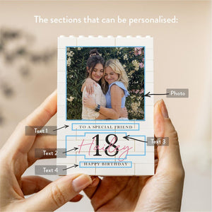 Personalised 18th Birthday Gifts for Him Gift For Her, Photo Building Block Keepsake for Son or Boy, Milestone Birthday Memory Gift