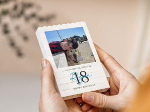 Personalised 18th Birthday Gifts for Him, Photo Building Block Keepsake for Son or Boy, Milestone Birthday Memory Gift