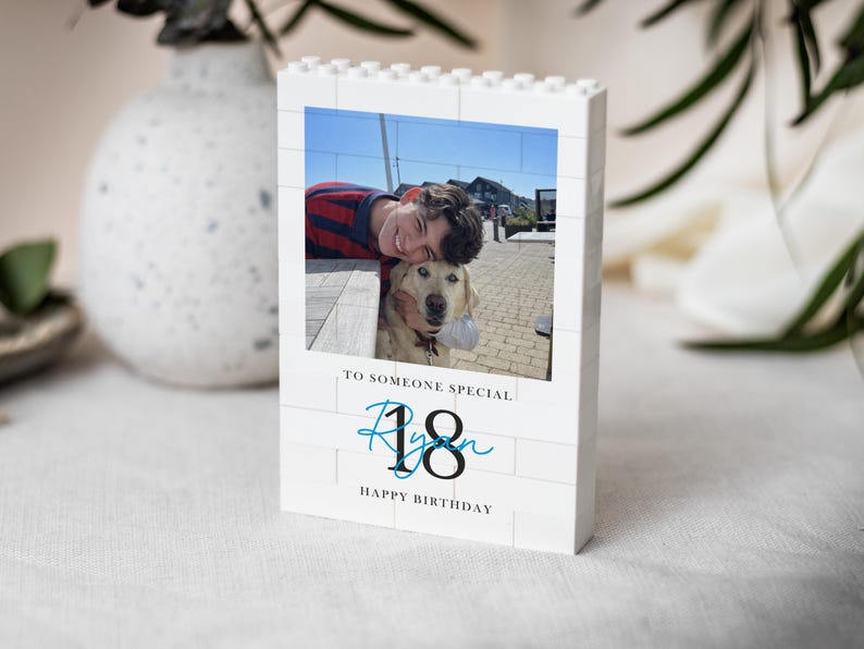 Personalised 18th Birthday Gifts for Him Gift For Her, Photo Building Block Keepsake for Son or Boy, Milestone Birthday Memory Gift