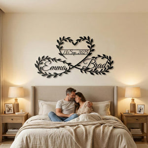 Personalized Infinity Heart Metal Wall Art with Names & Date, Wedding Anniversary Gift