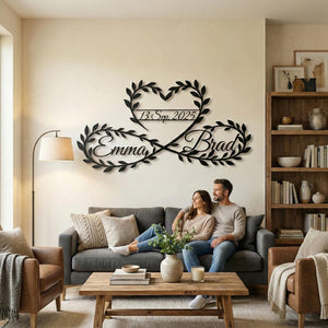 Personalized Infinity Heart Metal Wall Art with Names & Date, Wedding Anniversary Gift