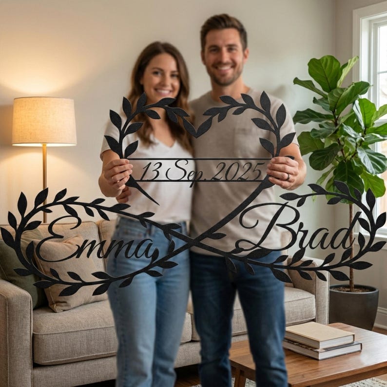Personalized Infinity Heart Metal Wall Art with Names & Date, Wedding Anniversary Gift
