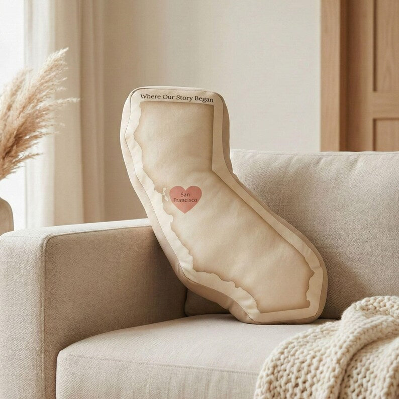 State Shape Pillow With City Name, Custom Throw Gift All 50 States for Grandparents Loved Ones Gift