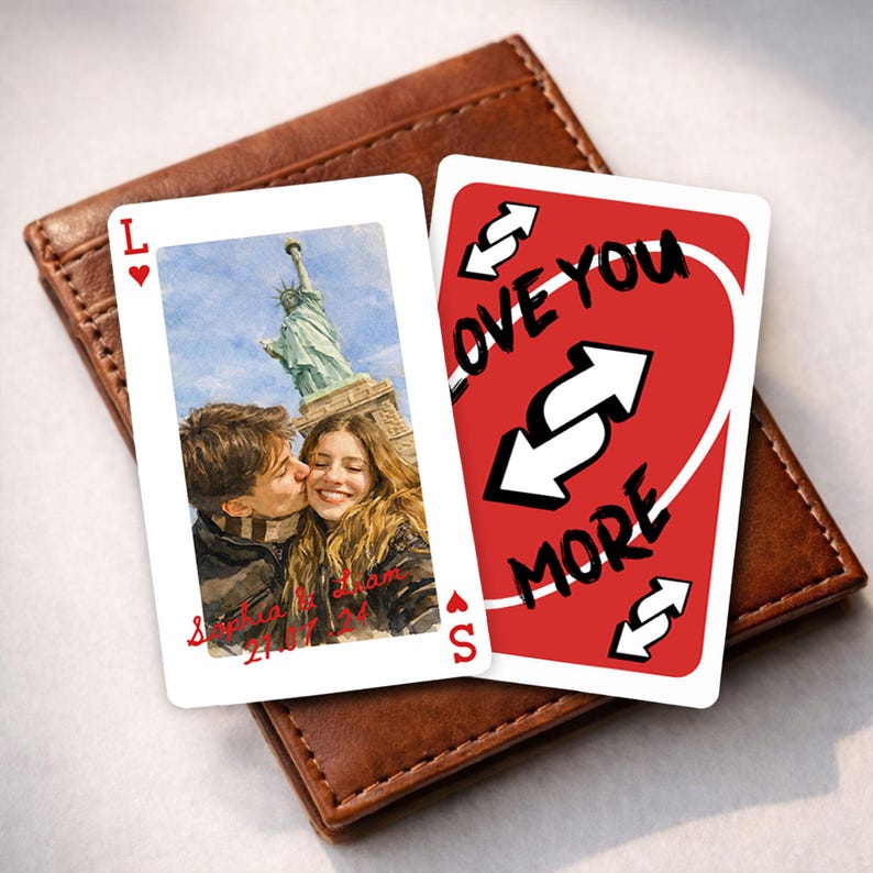 Love You More Reverse Metal Watercolor Photo Wallet Card, Valentines Day Gift for Him Gift for Husband, Anniversary Gift for Boyfriend