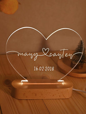 Personalized Heart Acrylic Lamp, Custom Couple Name Night Light with Date, Anniversary Gift, Valentine's Day Gift, Bedroom Decor