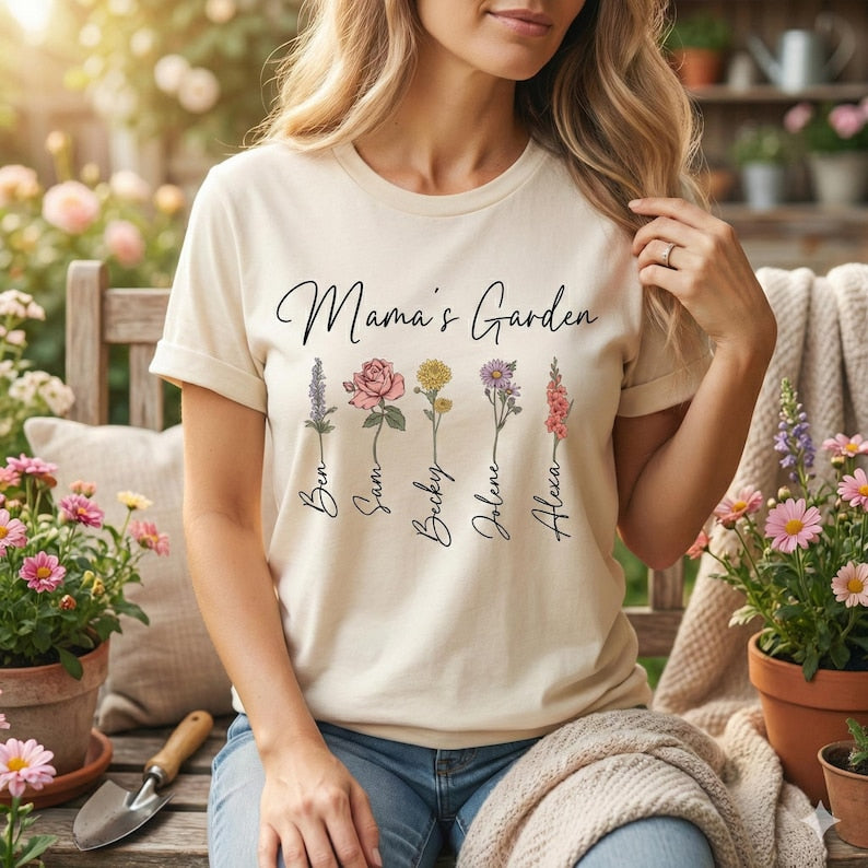 Personalized Birth Flower Shirt, Botanical Family Tee, Mama's Garden Gift