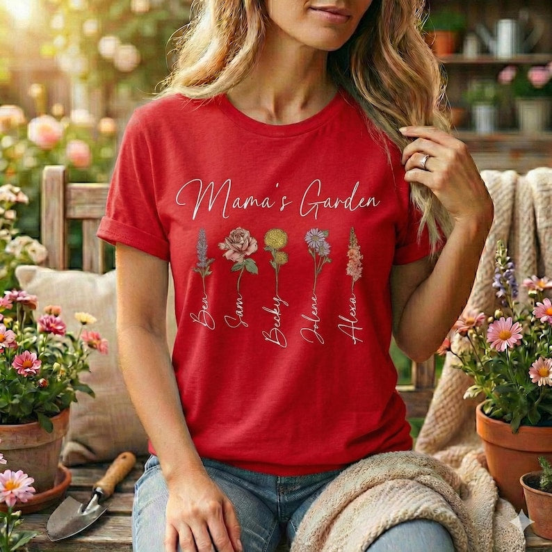 Personalized Birth Flower Shirt, Botanical Family Tee, Mama's Garden Gift
