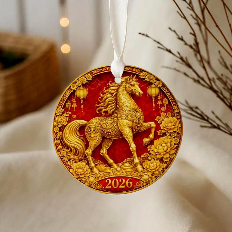 Year of the Fire Horse 2026 Ornament, Chinese New Year Decoration, Lunar New Year Ceramic Keepsake, Zodiac Horse Gift