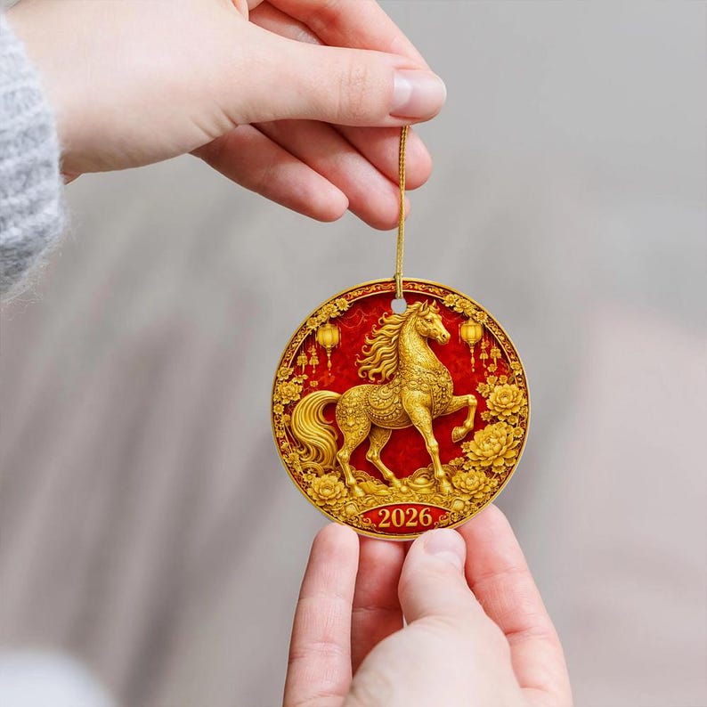 Year of the Fire Horse 2026 Ornament, Chinese New Year Decoration, Lunar New Year Ceramic Keepsake, Zodiac Horse Gift