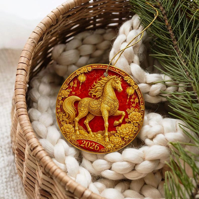 Year of the Fire Horse 2026 Ornament, Chinese New Year Decoration, Lunar New Year Ceramic Keepsake, Zodiac Horse Gift