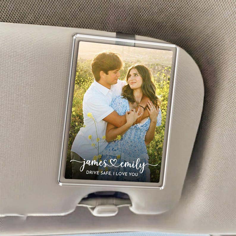 Personalized Photo Car Visor Clip Gift for Him, Custom Drive Safe Couple Photo Clip, Valentines Gift for Boyfriend or Husband