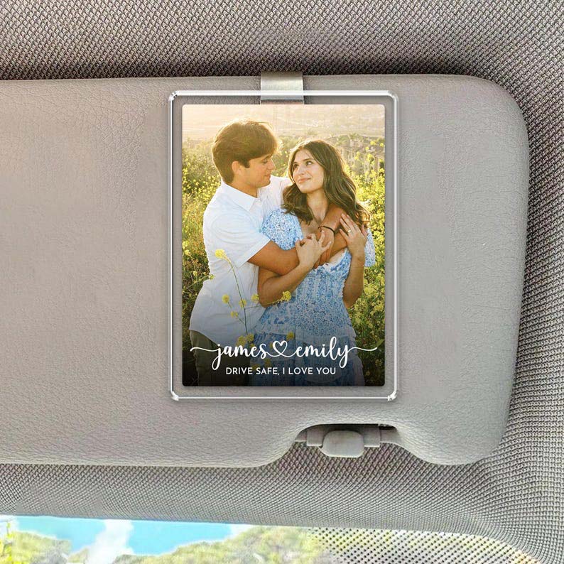 Personalized Photo Car Visor Clip Gift for Him, Custom Drive Safe Couple Photo Clip, Valentines Gift for Boyfriend or Husband