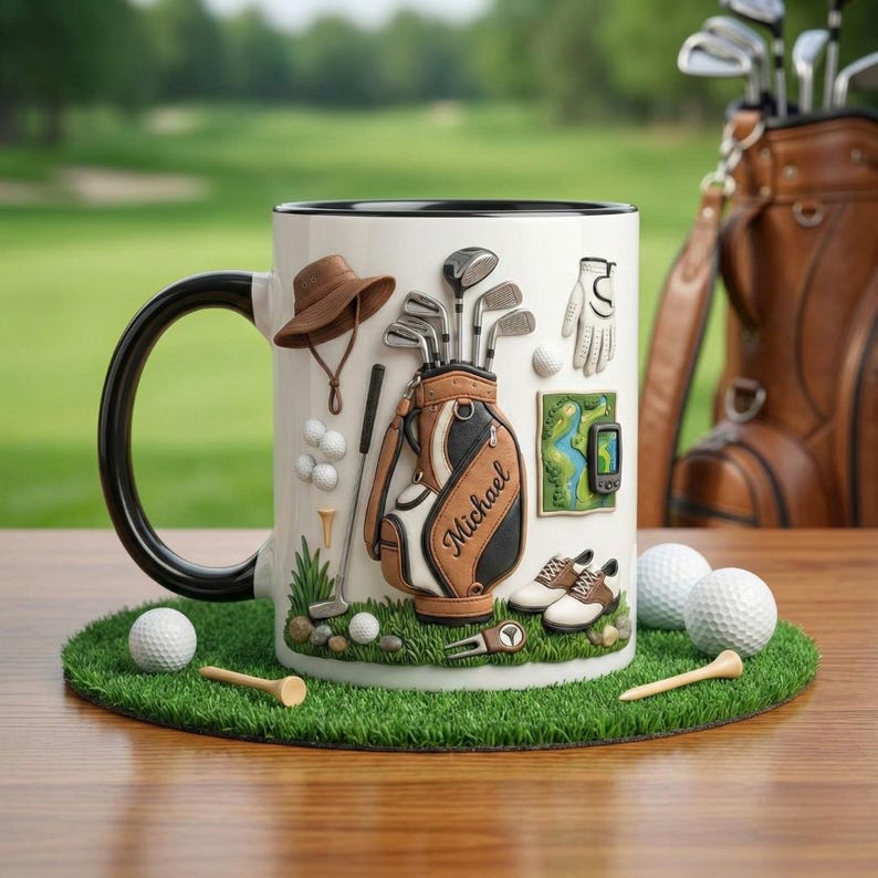 Custom Name Golf Accent Mug, Personalized Golf Lover Coffee Cup, Unique Mug Gift For Golfer, Father's Day Gift For Dad Grandpa