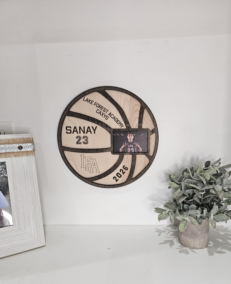 Personalized Basketball Senior Night Gift with Photo | Custom Wood Basketball Sign | Senior 2026 Sports Keepsake | Basketball Frame