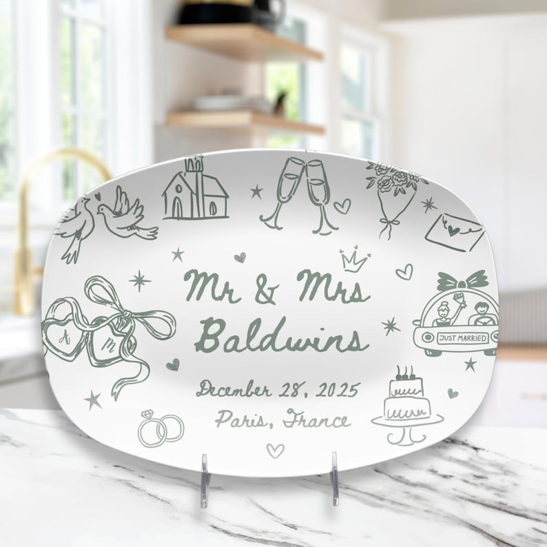 Personalized Wedding Platter, Custom Couple Name Plate with Date, Newlywed Gift, Engagement or Bridal Shower Keepsake