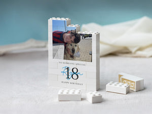 Personalised 18th Birthday Gifts for Him, Photo Building Block Keepsake for Son or Boy, Milestone Birthday Memory Gift