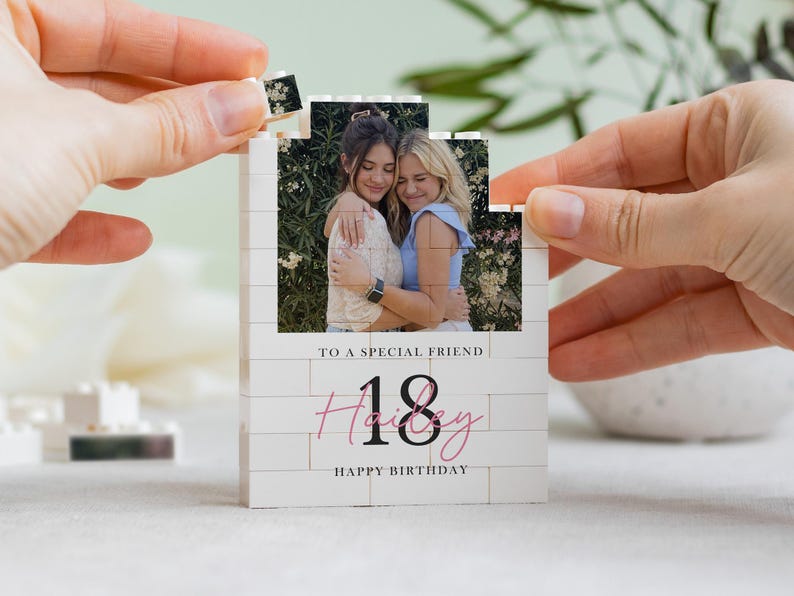 Personalised 18th Birthday Gifts for Him Gift For Her, Photo Building Block Keepsake for Son or Boy, Milestone Birthday Memory Gift