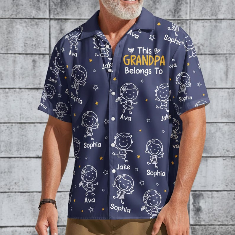 Personalized Grandpa Hawaiian Shirt, Papa Shirt With Grandkid Name, This Grandpa Belong To, Father's Day Gift, Grandpa Dad Birthday Giftt