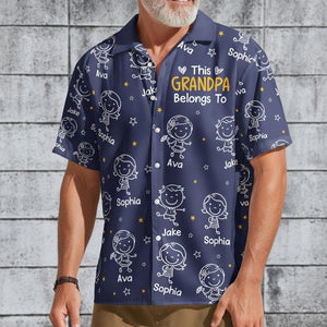 Personalized Grandpa Hawaiian Shirt, Papa Shirt With Grandkid Name, This Grandpa Belong To, Father's Day Gift, Grandpa Dad Birthday Giftt