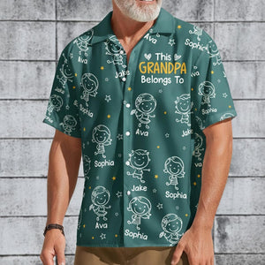 Personalized Grandpa Hawaiian Shirt, Papa Shirt With Grandkid Name, This Grandpa Belong To, Father's Day Gift, Grandpa Dad Birthday Giftt