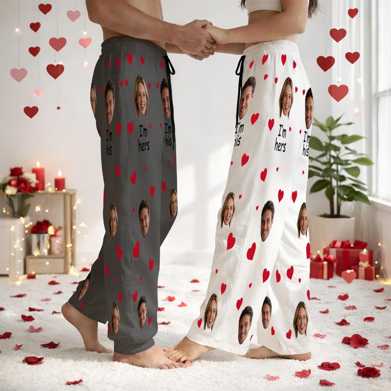 Custom Face Pajamas Pants for Couples, Personalized Couple Photo Pajama, Pajama pants Party Valentine's Day gifts, Funny Face Pajama Pants