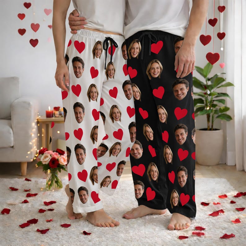 Custom Face Pajamas Pants for Couples, Personalized Couple Photo Pajama, Pajama pants Party Valentine's Day gifts, Funny Face Pajama Pants