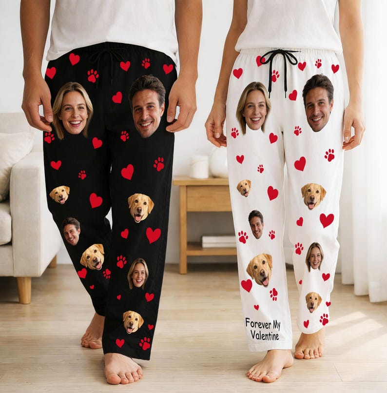Custom Face Pajamas Pants for Couples, Personalized Couple Photo Pajama, Pajama pants Party Valentine's Day gifts, Funny Face Pajama Pants