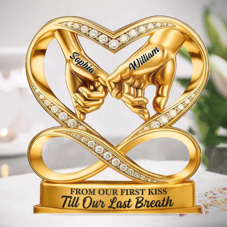 From Our First Kiss Till Our Last Breath - Personalized Holding Hands Couple Acrylic Plaque,Romantic Valentine Gift,Anniversary Wedding Gift