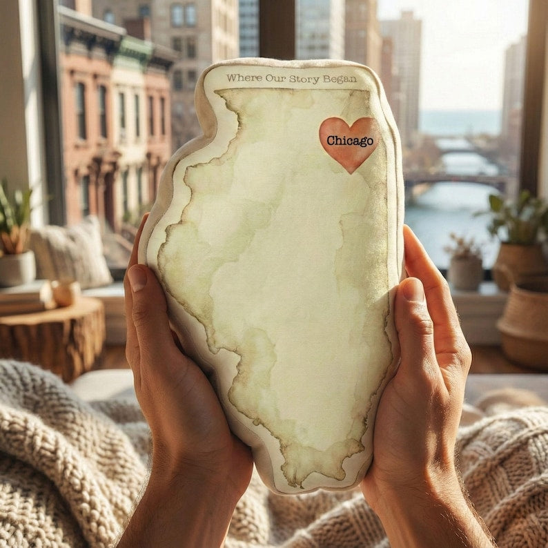 State Shape Pillow With City Name, Custom Throw Gift All 50 States for Grandparents Loved Ones Gift