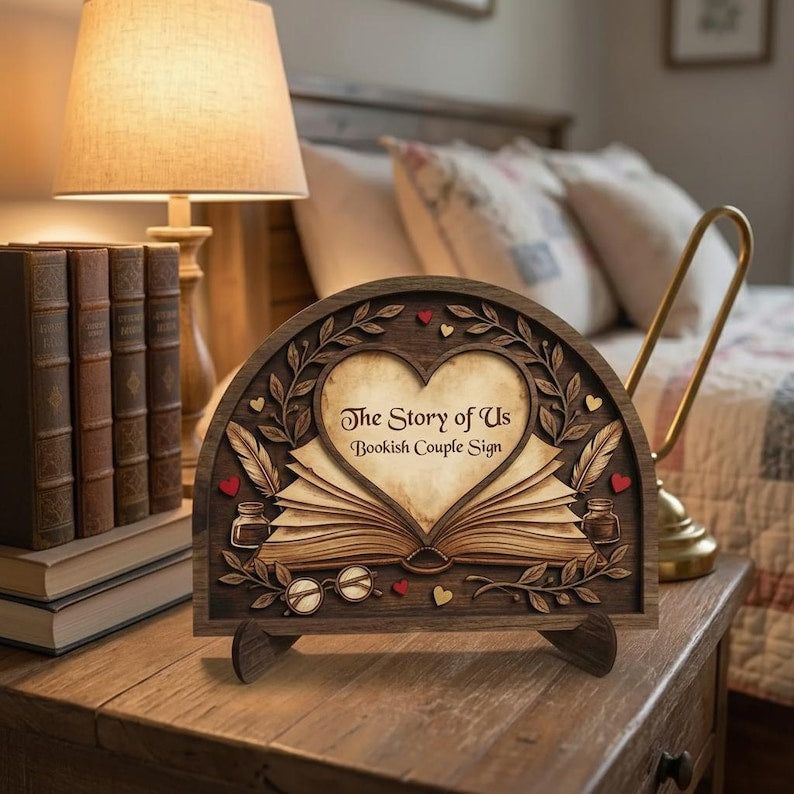 Custom Book Lover Sign The Story Of Us Wooden Art For Bookish Couples Anniversary Gift For Bibliophiles Library Wall Decor Literary Wedding