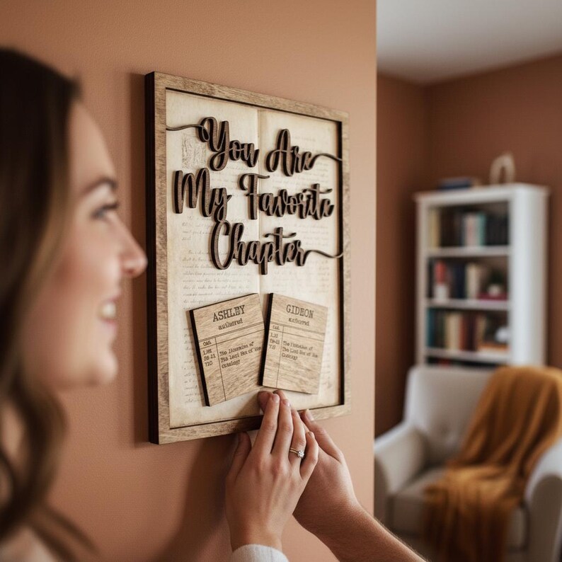 Personalized Anniversary Gift For Book Lovers You Are My Favorite Chapter Wooden Wall Art Custom Library Card Sign Wedding Gift For Couple