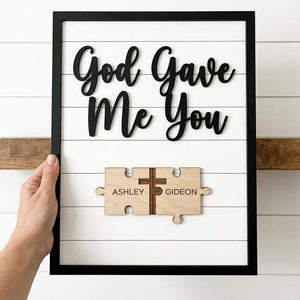 Personalized Couple Name Sign God Gave Me You Wooden Wall Art Custom Wedding Anniversary Gift For Couple Christian Home Decor Puzzle Cross