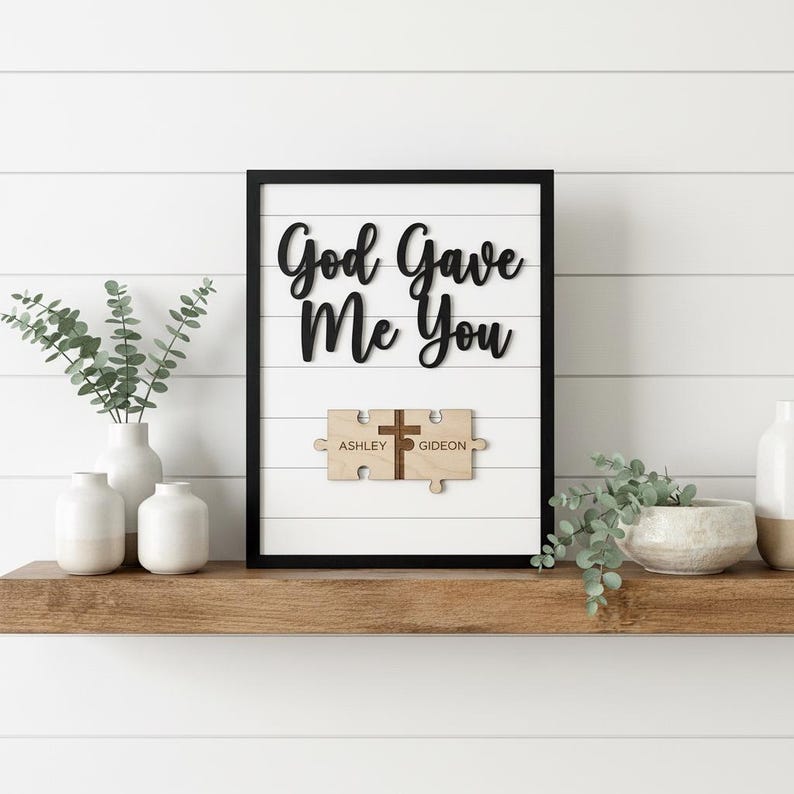 Personalized Couple Name Sign God Gave Me You Wooden Wall Art Custom Wedding Anniversary Gift For Couple Christian Home Decor Puzzle Cross