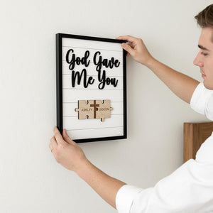 Personalized Couple Name Sign God Gave Me You Wooden Wall Art Custom Wedding Anniversary Gift For Couple Christian Home Decor Puzzle Cross