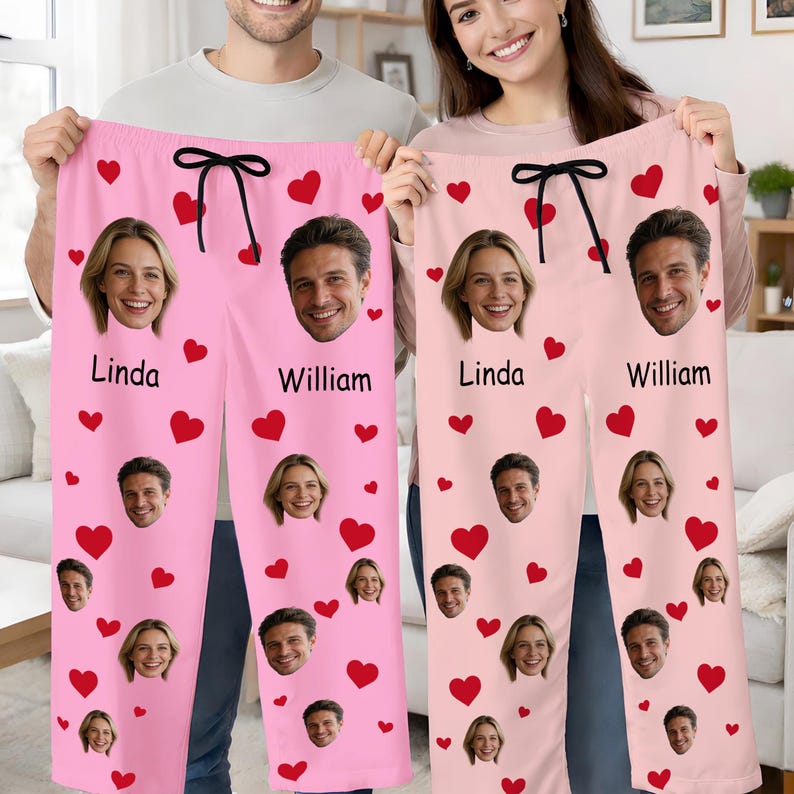 Custom Face Pajamas Pants for Couples, Personalized Couple Photo Pajama, Pajama pants Party Valentine's Day gifts, Funny Face Pajama Pants