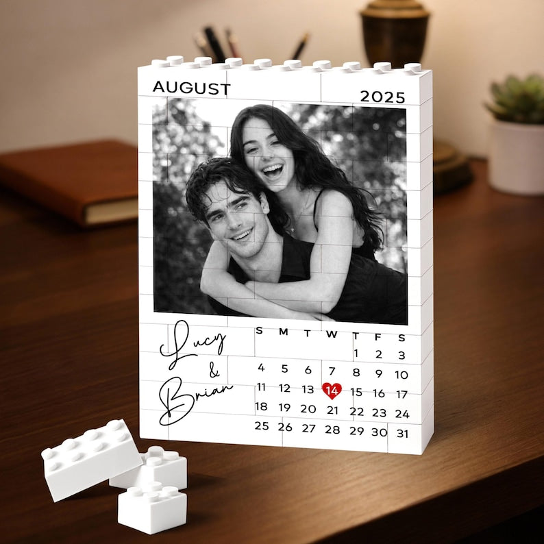 Custom Photo Building Blocks for Couples, Calendar Block Valentines Day Gift, Gamer Boyfriend Valentine Gifts, Couple Gift, Anniversary Gift