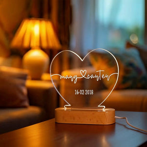 Personalized Heart Acrylic Lamp, Custom Couple Name Night Light with Date, Anniversary Gift, Valentine's Day Gift, Bedroom Decor