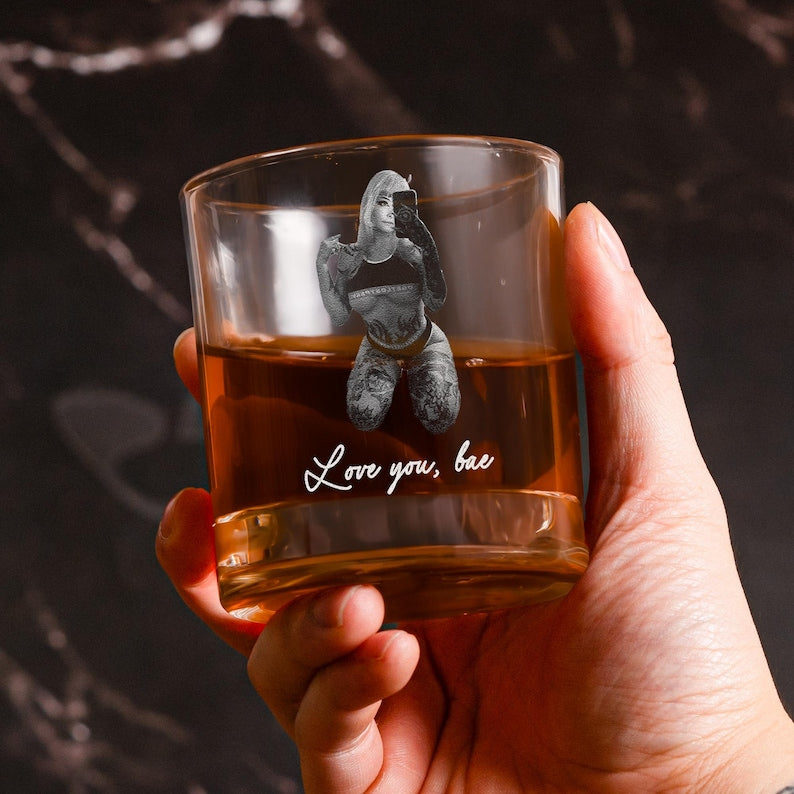 Laser Engraved Glass With Spicy Photo For Him Husband Boyfriend, Personalized Whiskey Glass With Photo, Custom Valentine Anniversary Gift
