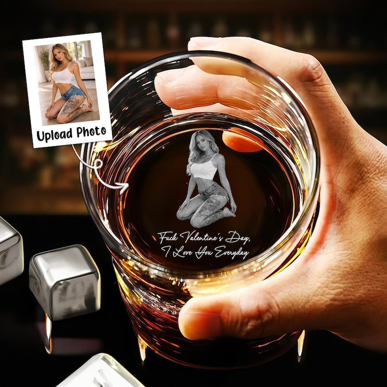 Laser Engraved Glass With Spicy Photo For Him Husband Boyfriend, Personalized Whiskey Glass With Photo, Custom Valentine Anniversary Gift