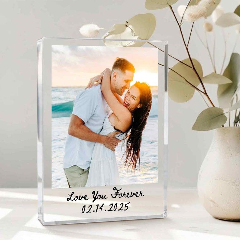 Personalized Couple Photo Acrylic Block Plaque, Custom Picture Acrylic Display, Valentines Day Gift For Him, Her, Couple Photo Frame